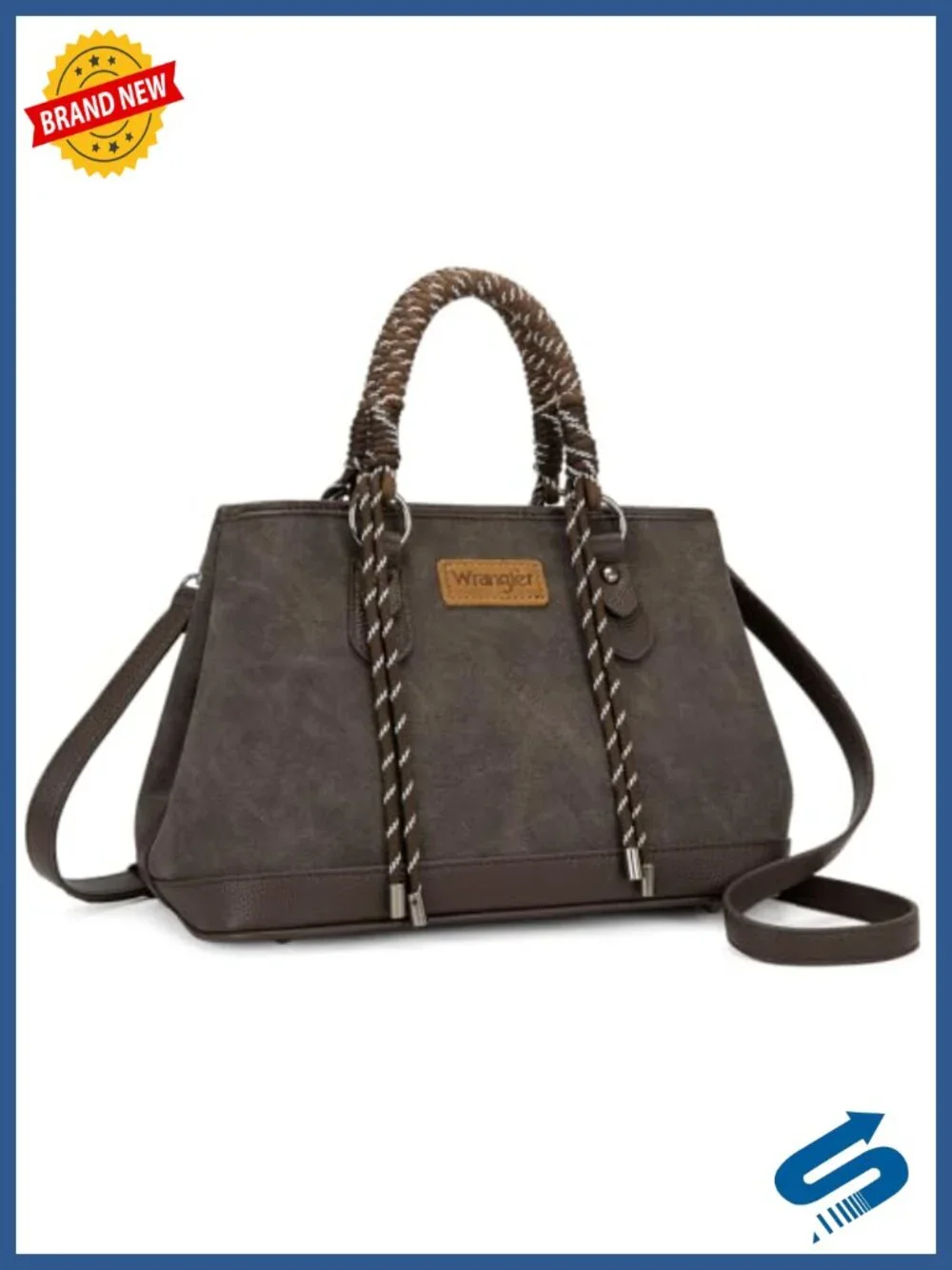 Vegan Leather Satchel Purse with Braided Rope Handle Crossbody Tote
